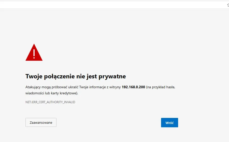 Browser warning: your connection is not private, NET::ERR_CERT_AUTHORITY_INVALID